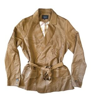 FRNCH PARIS Tan Satin Tie Blazer XS.